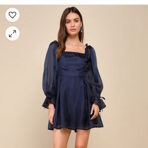 lulus Darling Image Navy Chiffon Ruffled Off-the-Shoulder Mini Dress Size Small